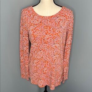 J.Jill Women’s Orange Paisley Pima Cotton Top Sz M Tall